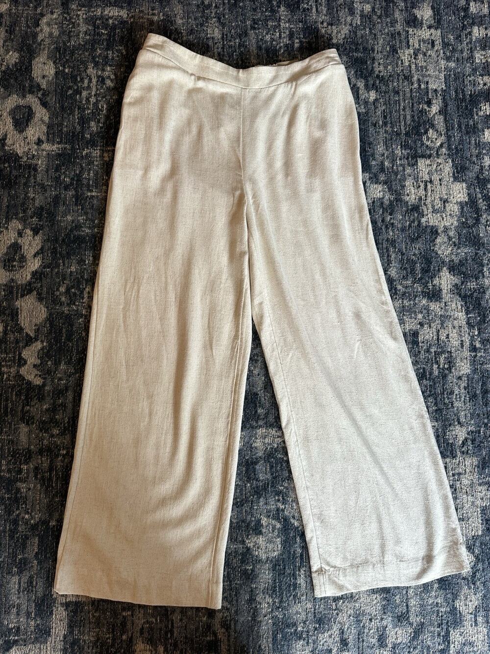 Chicos Flax Linen Pull On Straight Leg Ankle Pants Size 8 Natural Color NEW